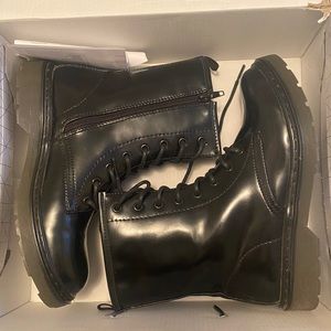 Vegan Black Patent Leather Combat Boots Women’s Size 6